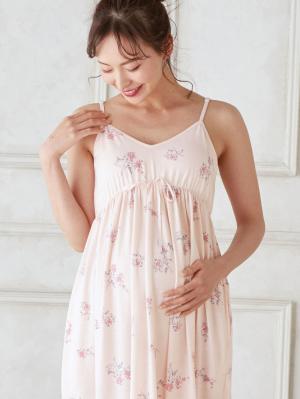 マタニティ パジャマ・ルームウェア|カップ付フラワーキャミドレス　マタニティ・授乳パジャマ・ワンマイル・ホームウェア・大きいサイズ|ペールピンク