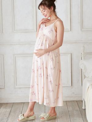 マタニティ パジャマ・ルームウェア|カップ付フラワーキャミドレス　マタニティ・授乳パジャマ・ワンマイル・ホームウェア・大きいサイズ|ペールピンク