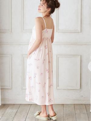 マタニティ パジャマ・ルームウェア|カップ付フラワーキャミドレス　マタニティ・授乳パジャマ・ワンマイル・ホームウェア・大きいサイズ|ペールピンク