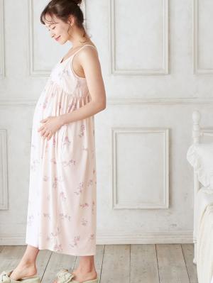 マタニティ パジャマ・ルームウェア|カップ付フラワーキャミドレス　マタニティ・授乳パジャマ・ワンマイル・ホームウェア・大きいサイズ|ペールピンク