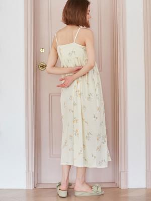 マタニティ パジャマ・ルームウェア|カップ付フラワーキャミドレス　マタニティ・授乳パジャマ・ワンマイル・ホームウェア・大きいサイズ|ペールイエロー