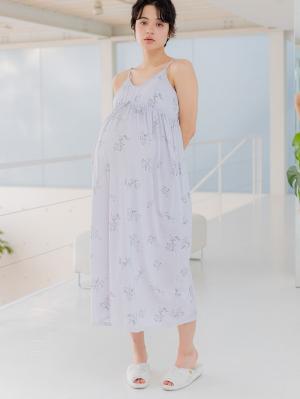 マタニティ パジャマ・ルームウェア|カップ付フラワーキャミドレス　マタニティ・授乳パジャマ・ワンマイル・ホームウェア・大きいサイズ|ペールパープル