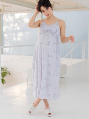マタニティ パジャマ・ルームウェア|カップ付フラワーキャミドレス　マタニティ・授乳パジャマ・ワンマイル・ホームウェア・大きいサイズ|ペールパープル