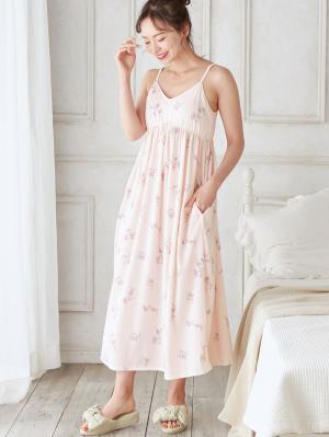 マタニティ パジャマ・ルームウェア|カップ付フラワーキャミドレス　マタニティ・授乳パジャマ・ワンマイル・ホームウェア・大きいサイズ|ペールピンク