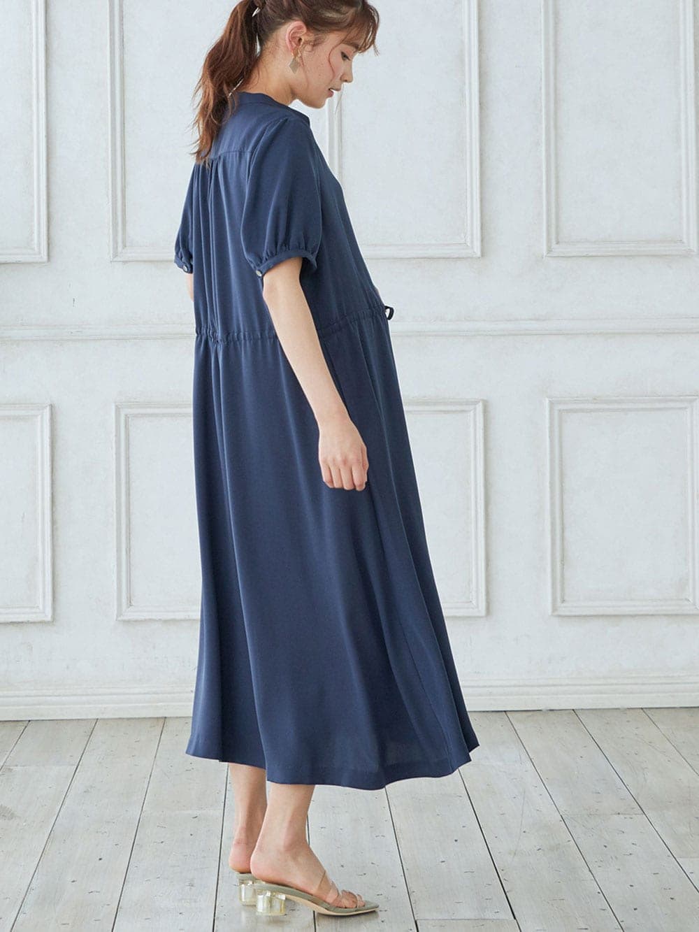 マタニティ ワンピース マタニティ 産後 半袖ギャザーシャツワンピース マタニティウェア 授乳服通販 エンジェリーベ 公式