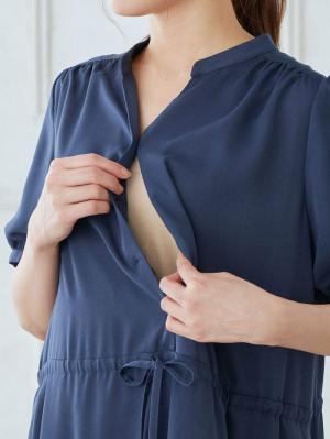マタニティ ワンピース|半袖ギャザーシャツワンピース マタニティ・授乳服【出産後も長く使える】