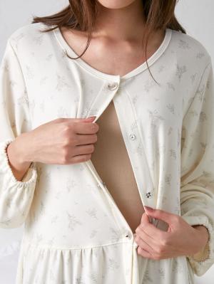 マタニティ パジャマ・ルームウェア|【セット】フラワープリントスムース切り替えワンピ＆レギンスパジャマ　マタニティ・授乳パジャマ