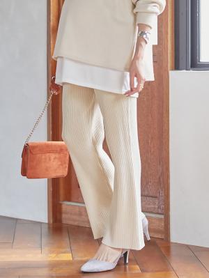 マタニティ パンツ|Rosemadame（ローズマダム）リブニットフレアパンツ　マタニティ・産後|オフベージュ