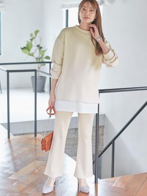 マタニティ パンツ|Rosemadame（ローズマダム）リブニットフレアパンツ　マタニティ・産後|オフベージュ