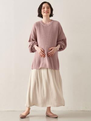 マタニティ ワンピース|ニット×サテン ドッキング ワンピース マタニティ・授乳服【出産後も長く使える】