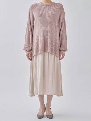 マタニティ ワンピース|ニット×サテン ドッキング ワンピース マタニティ・授乳服【出産後も長く使える】