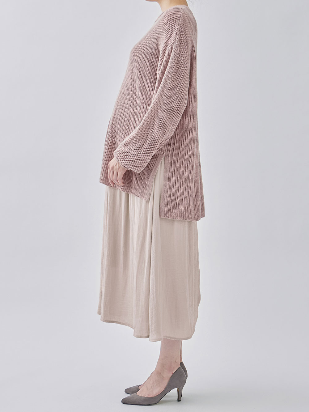 マタニティ ワンピース|ニット×サテン ドッキング ワンピース マタニティ・授乳服【出産後も長く使える】