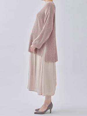 マタニティ ワンピース|ニット×サテン ドッキング ワンピース マタニティ・授乳服【出産後も長く使える】