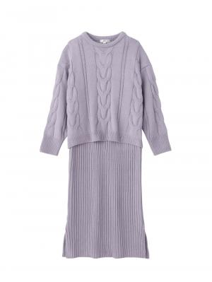 マタニティ ワンピース|Rosemadame（ローズマダム）ケーブルニットワンピ　マタニティ・授乳服【出産後も長く使える】|ラベンダー