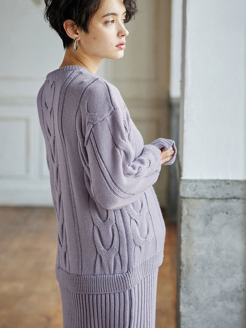 マタニティ ワンピース|Rosemadame（ローズマダム）ケーブルニットワンピ　マタニティ・授乳服【出産後も長く使える】|ラベンダー