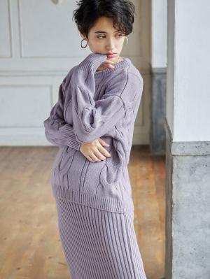 マタニティ ワンピース|Rosemadame（ローズマダム）ケーブルニットワンピ　マタニティ・授乳服【出産後も長く使える】|ラベンダー