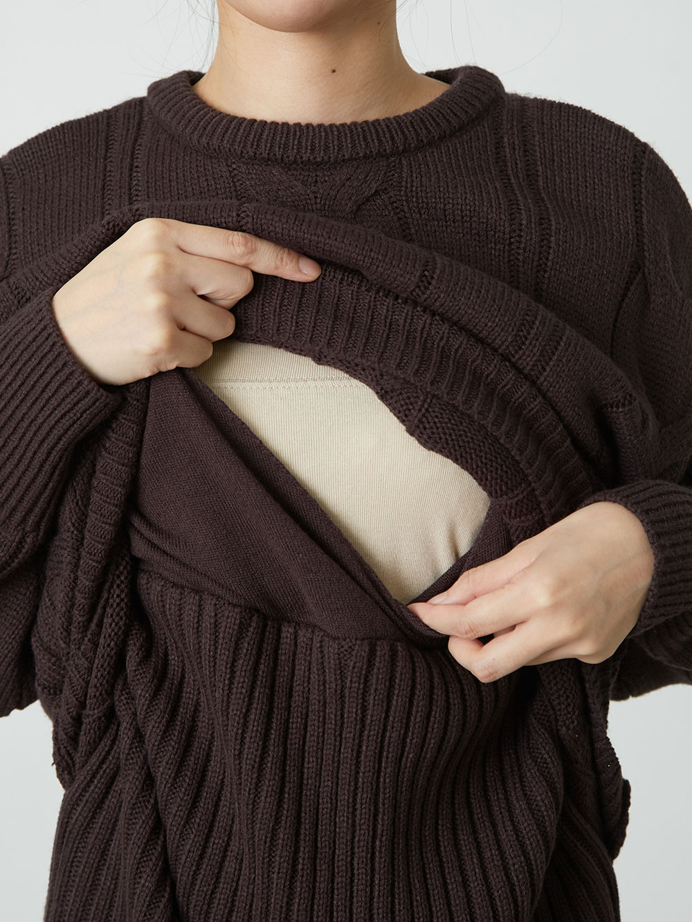 高品質】 ローズマダム ワンピース マタニティ ママ 産前 産後 授乳服 洗濯機で洗える あったか ニット タートルネック 冬 サックス ピンク ベージュ  M L ニッセン nissen