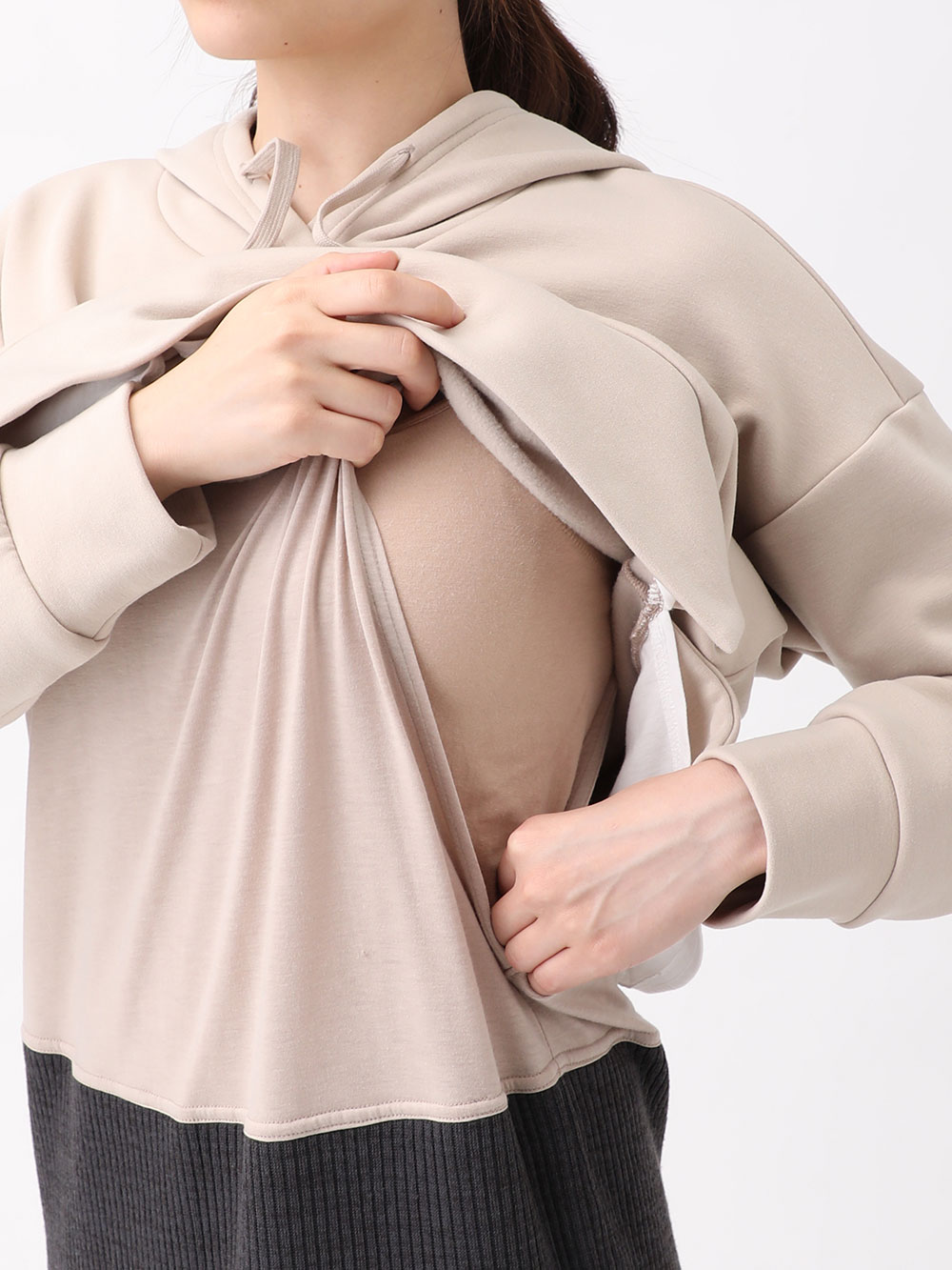 マタニティ ワンピース|パーカードッキングワンピース マタニティ・授乳服【出産後も長く使える】