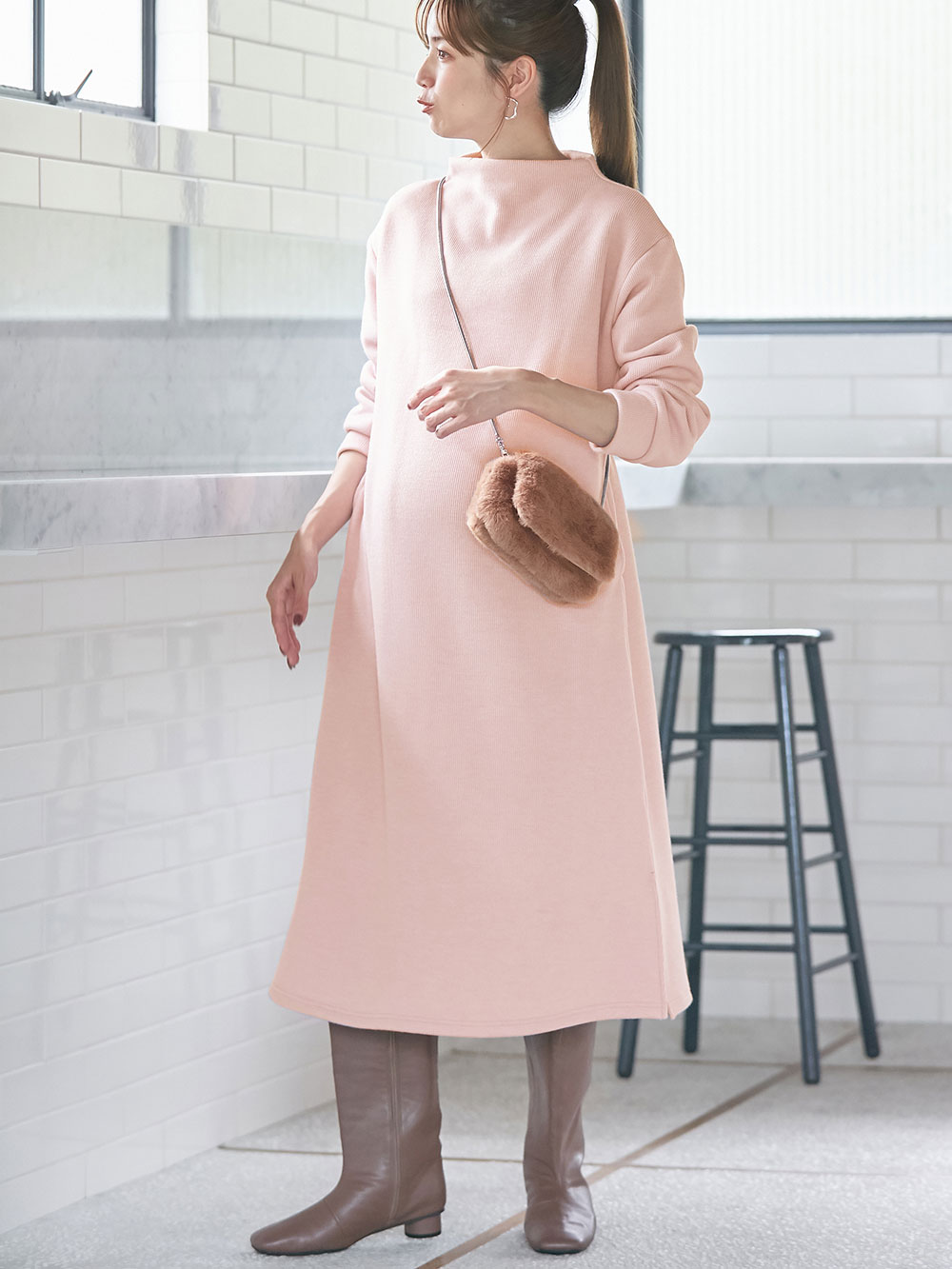 マタニティ ワンピース 出産後も長く使える Rosemadame ローズマダム ニットソー裏起毛ワンピース マタニティ 授乳服 マタニティウェア 授乳服通販 エンジェリーベ 公式