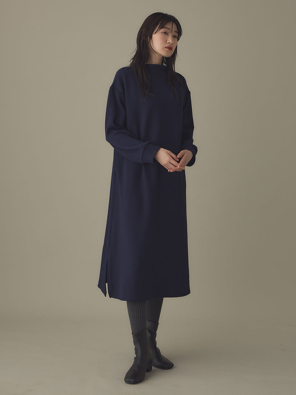 マタニティ ワンピース|Rosemadame（ローズマダム）ニットソー裏起毛ワンピース　マタニティ・授乳服【出産後も長く使える】|ネイビー