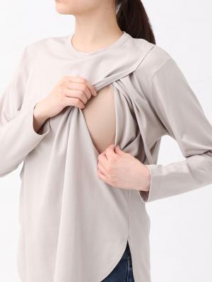 マタニティ トップス|綿100% ロングスリーブシャツテールロンＴ　マタニティ・授乳服【出産後も長く使える】