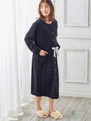 マタニティ パジャマ・ルームウェア|ベロアニットシームレスネグリジェ　マタニティ・授乳パジャマ|ドットエンボスネイビー