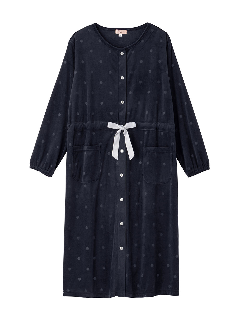 マタニティ パジャマ・ルームウェア|ベロアニットシームレスネグリジェ　マタニティ・授乳パジャマ|ドットエンボスネイビー