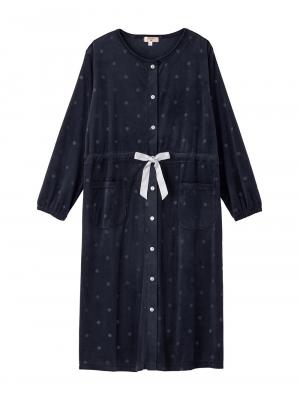 マタニティ パジャマ・ルームウェア|ベロアニットシームレスネグリジェ　マタニティ・授乳パジャマ|ドットエンボスネイビー