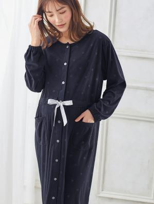 マタニティ パジャマ・ルームウェア|ベロアニットシームレスネグリジェ　マタニティ・授乳パジャマ|ドットエンボスネイビー