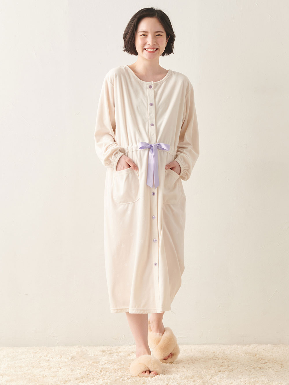 マタニティ パジャマ・ルームウェア|ベロアニットシームレスネグリジェ　マタニティ・授乳パジャマ