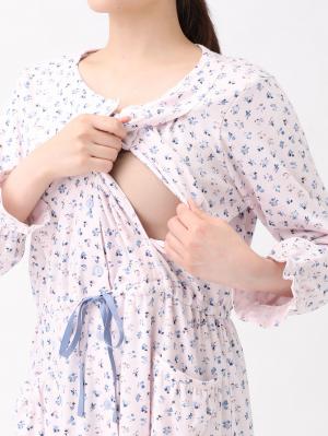 マタニティ パジャマ・ルームウェア|スムース花柄ロングスリーブネグリジェ　マタニティ・授乳パジャマ