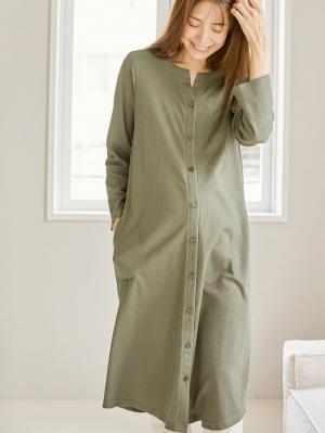 マタニティ パジャマ・ルームウェア|【セット】ワッフルワンピ×産前産後天竺レギンス2WAYパジャマ マタニティ・授乳服|カーキ