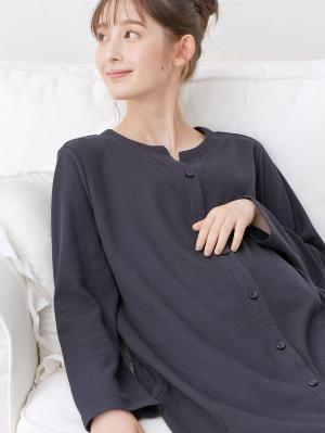 マタニティ パジャマ・ルームウェア|【セット】ワッフルワンピ×産前産後天竺レギンス2WAYパジャマ マタニティ・授乳服|ネイビー