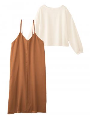 【セット】サテンツイルキャミ ワンピース＆ニットソープルオーバー　マタニティ・授乳服【出産後も長く使える】 10040