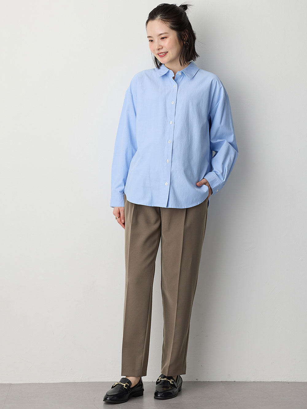 マタニティ パンツ|センタープレスパンツ　マタニティ・産後【出産後も長く使える】|モカグレー