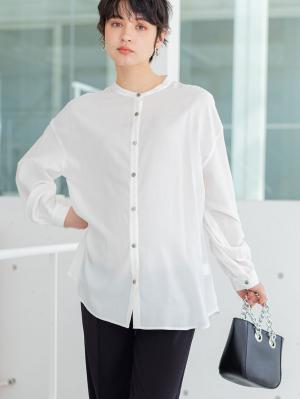 ボリュームスリーブバンドカラーシャツブラウス　マタニティ・授乳服