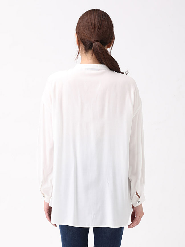 マタニティ トップス|ボリュームスリーブバンドカラーシャツブラウス　マタニティ・授乳服