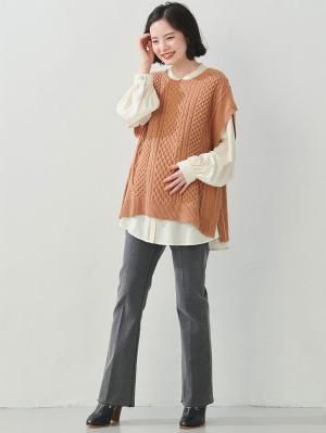 マタニティ トップス|ボリュームスリーブバンドカラーシャツブラウス　マタニティ・授乳服