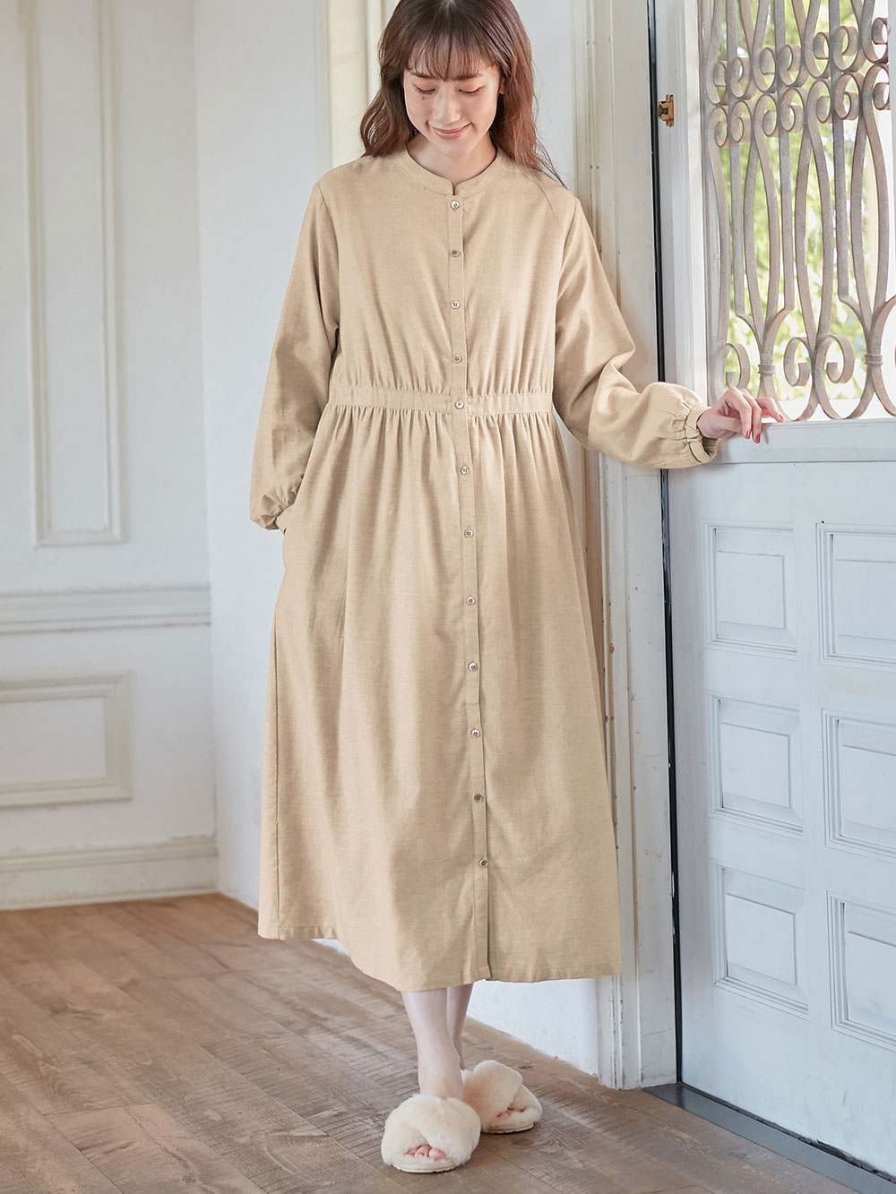 マタニティ パジャマ ルームウェア 微起毛ふんわりフランネルホームウェアワンピース マタニティ 授乳パジャマ マタニティウェア 授乳服通販 エンジェリーベ 公式