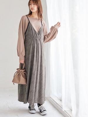 エンパイアラインギャザーキャミ ワンピース　マタニティ・授乳服【出産後も長く使える】10044