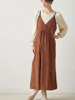 マタニティ ワンピース|エンパイアラインギャザーキャミ ワンピース　マタニティ・授乳服【出産後も長く使える】|ブラウン