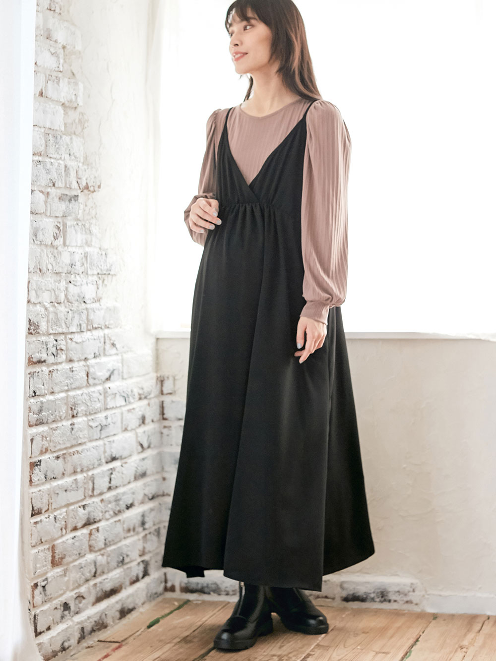 マタニティ ワンピース エンパイアラインギャザーキャミ ワンピース マタニティ 授乳服 マタニティウェア 授乳服通販 エンジェリーベ 公式