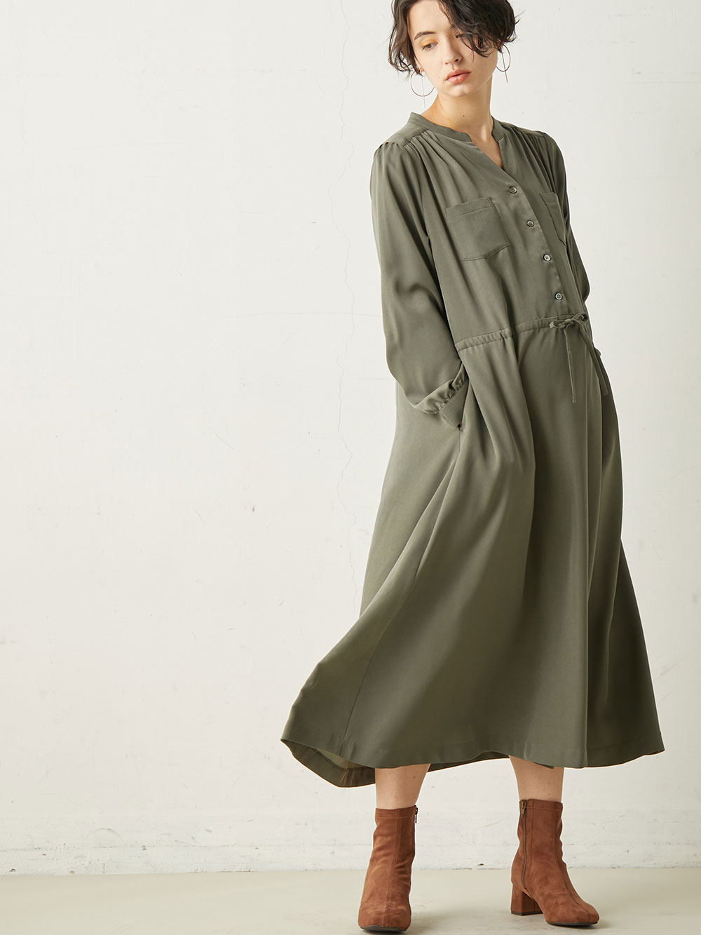 マタニティ ワンピース ギャザーシャツ ワンピース マタニティ 産後対応 マタニティウェア 授乳服通販 エンジェリーベ 公式