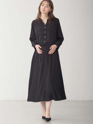 マタニティ ワンピース|ギャザーシャツ ワンピース　マタニティ・授乳服【出産後も長く使える】|ブラック