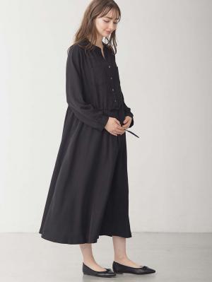 マタニティ ワンピース|ギャザーシャツ ワンピース　マタニティ・授乳服【出産後も長く使える】|ブラック