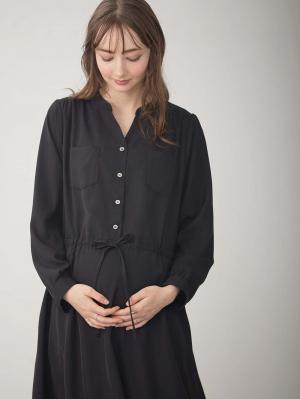 マタニティ ワンピース|ギャザーシャツ ワンピース　マタニティ・授乳服【出産後も長く使える】|ブラック