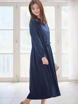 マタニティ ワンピース|ギャザーシャツ ワンピース　マタニティ・授乳服【出産後も長く使える】|ダークネイビー