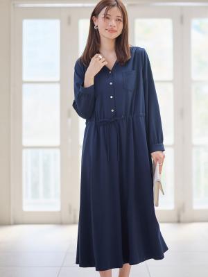 マタニティ ワンピース|ギャザーシャツ ワンピース　マタニティ・授乳服【出産後も長く使える】|ダークネイビー