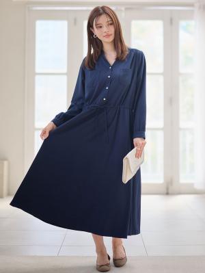 マタニティ ワンピース|ギャザーシャツ ワンピース　マタニティ・授乳服【出産後も長く使える】|ダークネイビー
