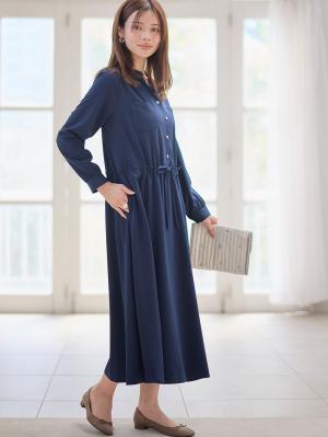 マタニティ ワンピース|ギャザーシャツ ワンピース　マタニティ・授乳服【出産後も長く使える】|ダークネイビー